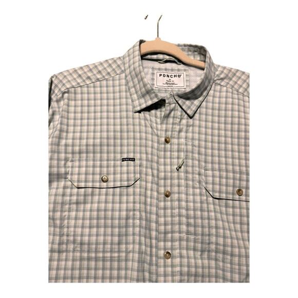 PONCHO MENS XL Checkered Casual Button-Down Shirt MAGNETIC POCKETS UTILITY SPORT - Picture 5 of 12